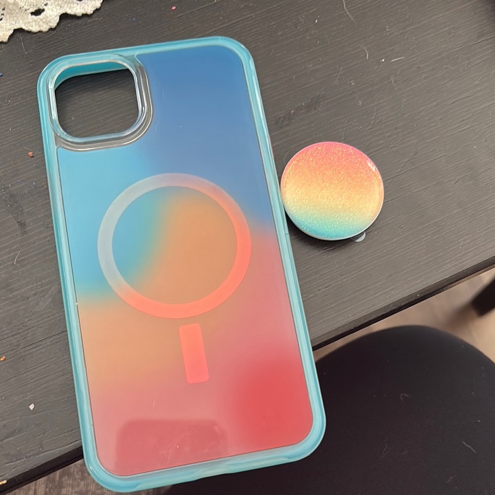 Colorful IPhone 14 Plus Otterbox with PopSocket